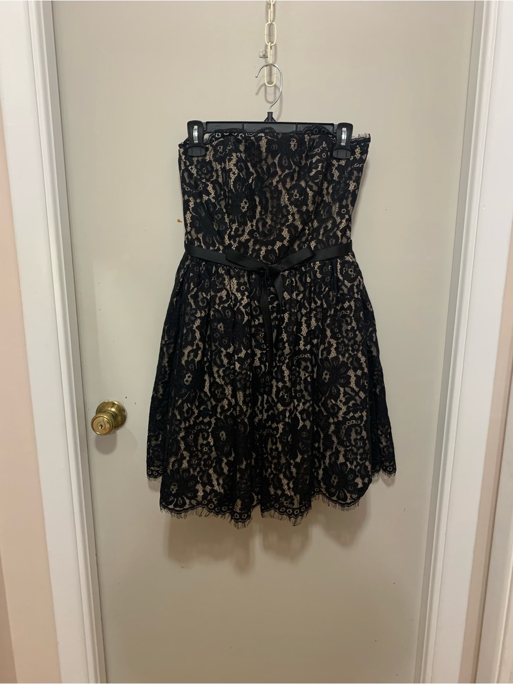 Robert Rodriguez Black and Nude Lace Strapless Dress